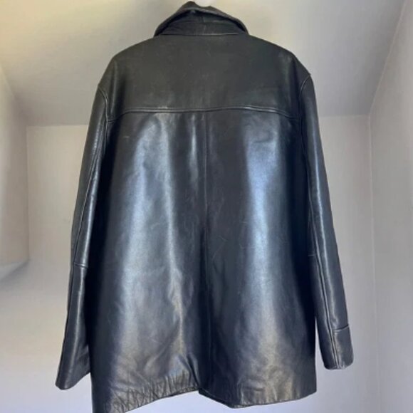 Vintage J. Crew Men's Black Leather Button Down Car Coat Jacket Size XL - Picture 5 of 5